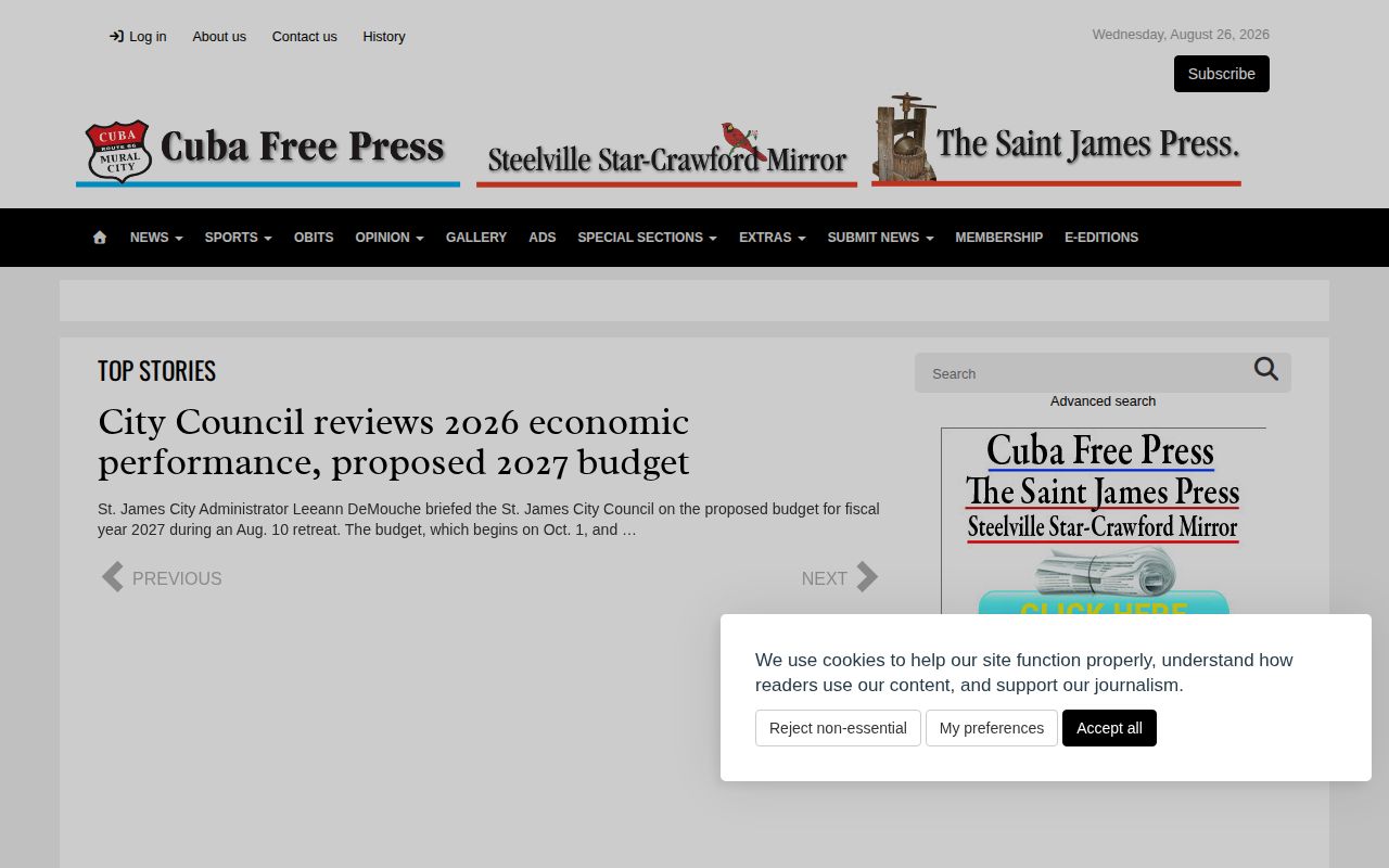Crawford County crime news source Cuba Free Press local newspaper page