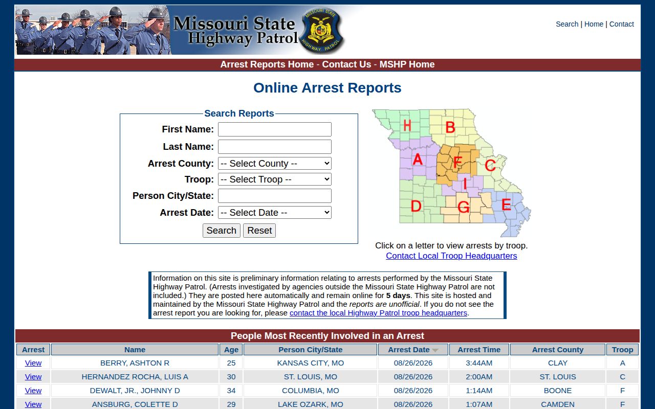 Crawford County Missouri Highway Patrol arrest search